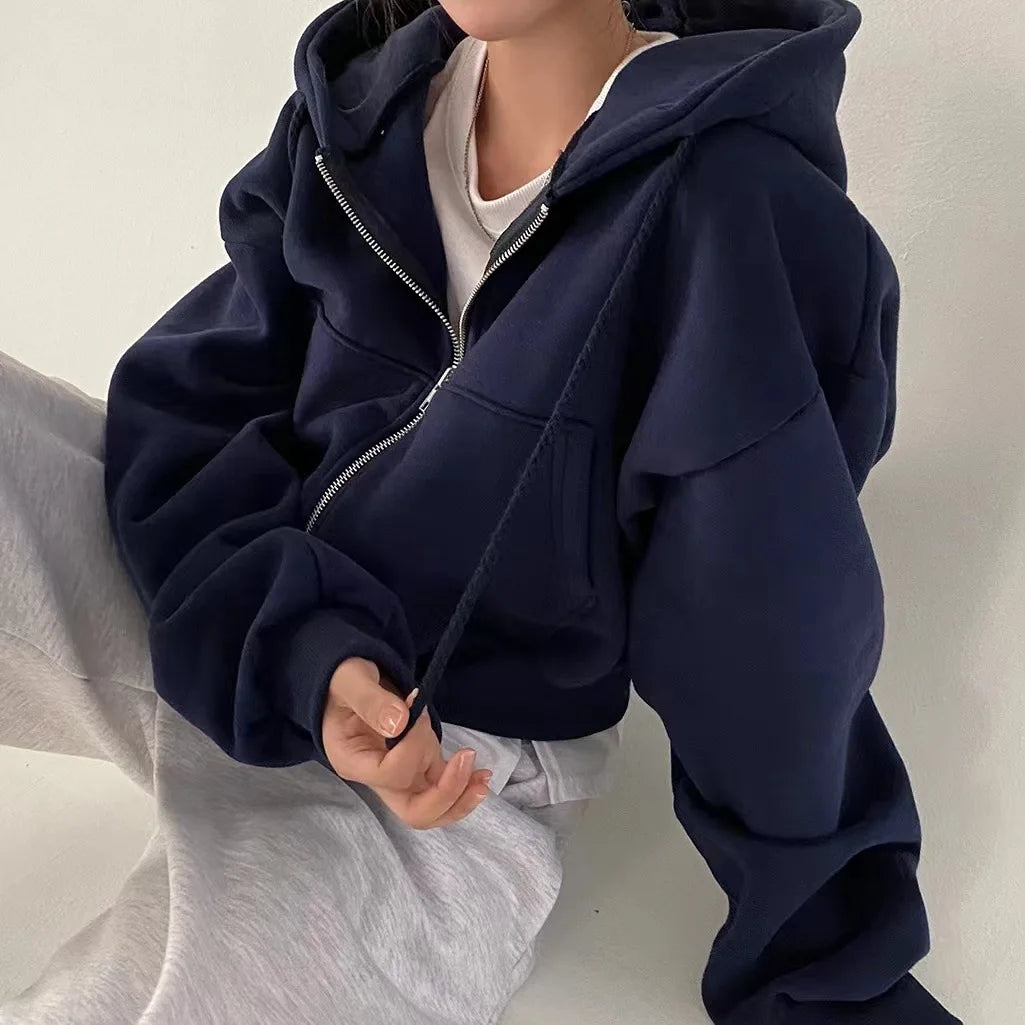 Struggle Kitty - Autumn Winter Hoodie Women Casual Streetwear Zip Up Sweatshirts Long Sleeve Jacket