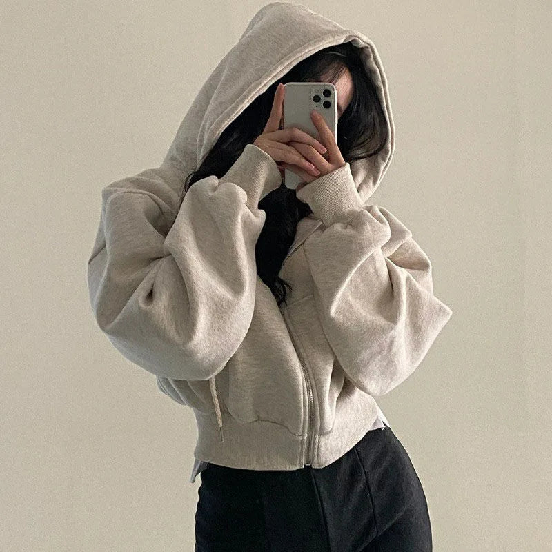 Struggle Kitty - Autumn Winter Hoodie Women Casual Streetwear Zip Up Sweatshirts Long Sleeve Jacket