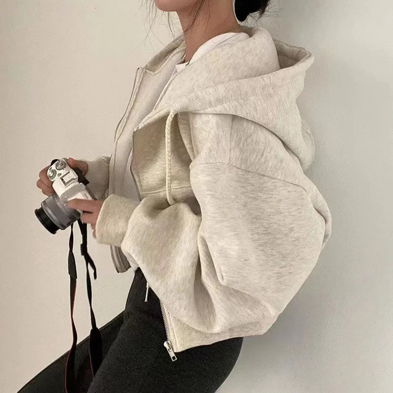 Struggle Kitty - Autumn Winter Hoodie Women Casual Streetwear Zip Up Sweatshirts Long Sleeve Jacket